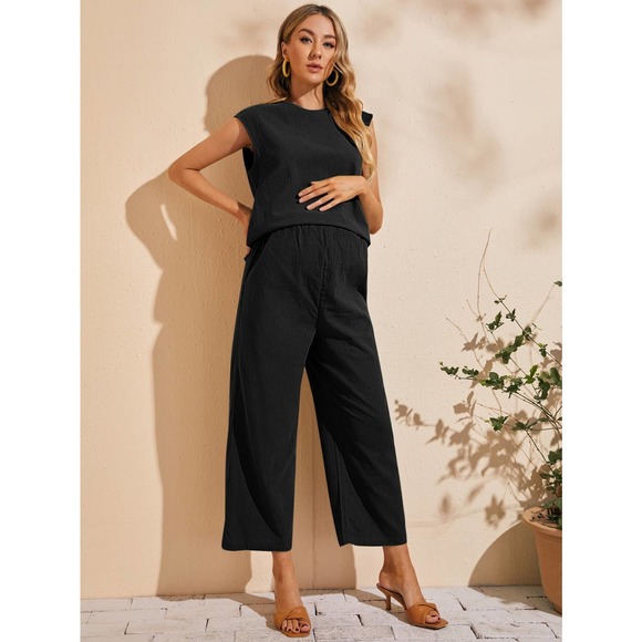 Maternity Batwing Sleeve Keyhole Back Top Wide Leg Pants Set - Picture 1 of 11
